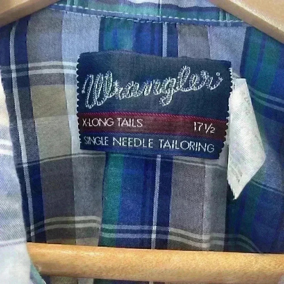Wrangler WRancher Shirt Mens XL Plaid Pearl Snap Short Sleeve Flap Pockets Blue - Picture 3 of 13